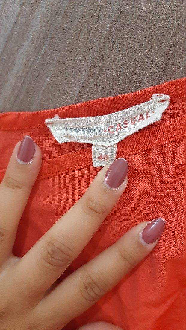 Kırmızı V Yaka Keten Bluz - Görsel 4