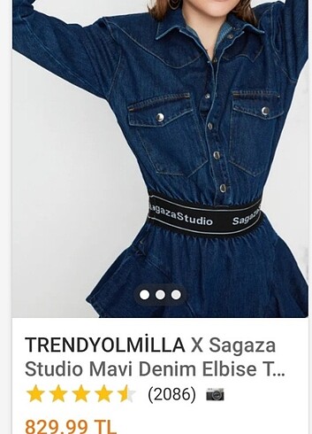 38 Beden lacivert Renk Trendyolmilla x sagaza studio mavi denim elbise