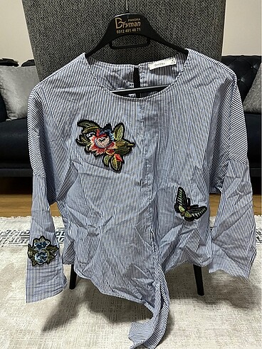 bershka nakisli cizgili bluz