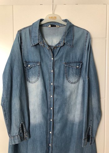 Diğer Düğmeli Mavi Denim Kadın Gömlek