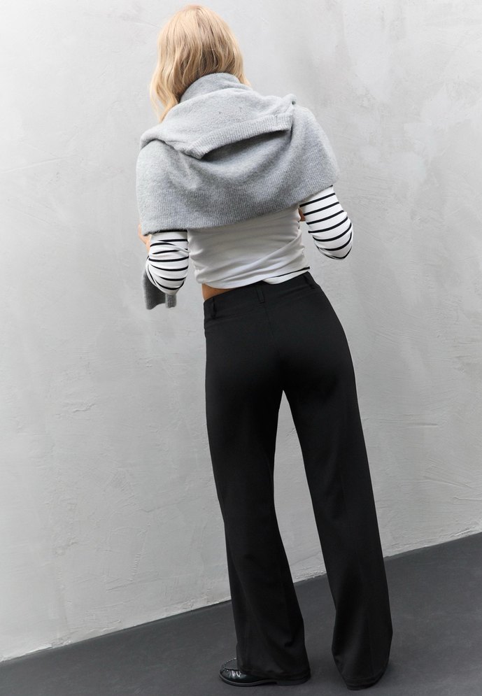 Gri Uzun Kollu Pamuklu Hamile Pantolonu - Görsel 3