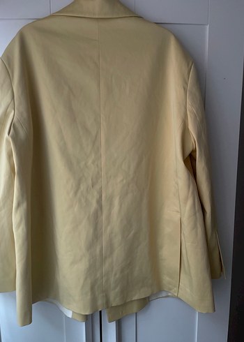 2 adet(pembe ve sarı)Sarı Düğmeli Kadın saten Blazer Ceket - Görsel 3