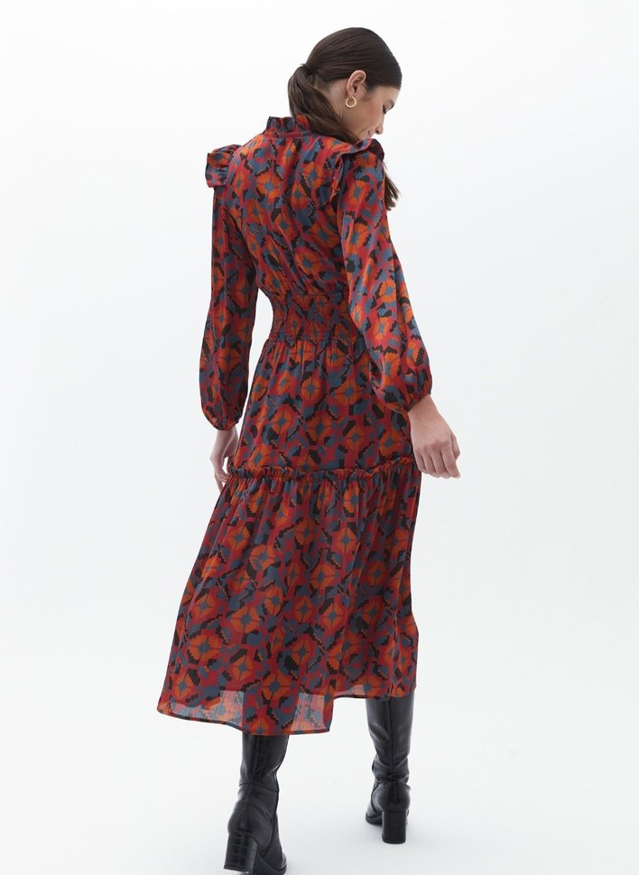 oxxo&Uzun Kol Detaylı Çok Renkli Kadın Elbise - Görsel 2