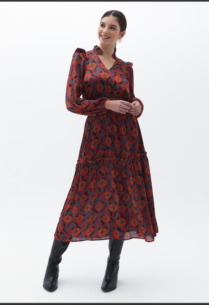 oxxo&Uzun Kol Detaylı Çok Renkli Kadın Elbise - Görsel 3