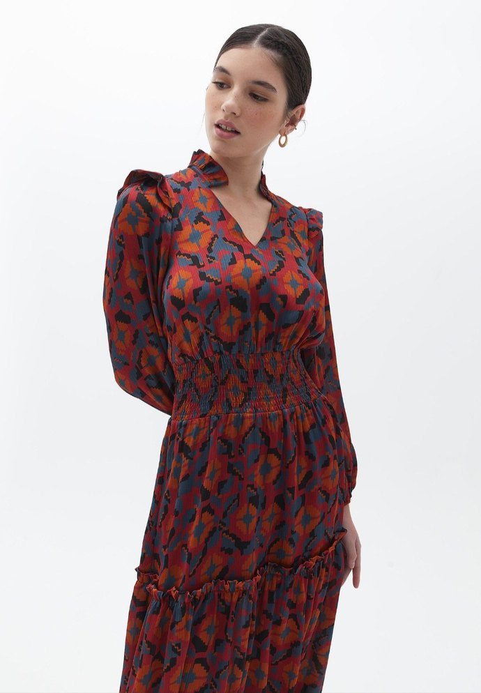 oxxo&Uzun Kol Detaylı Çok Renkli Kadın Elbise - Görsel 4