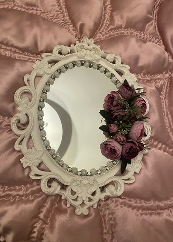 Beyaz Çiçekli Dekoratif Ayna - Görsel 2