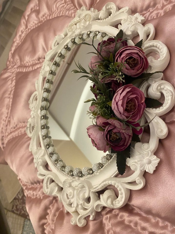 Beyaz Çiçekli Dekoratif Ayna - Görsel 3