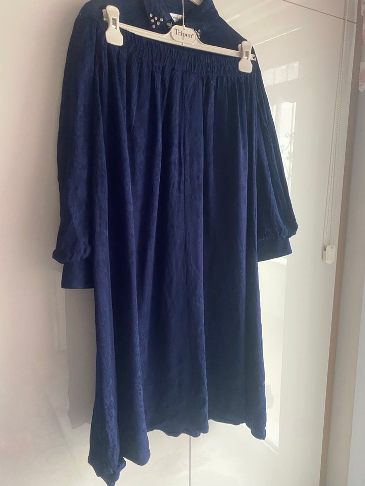 Mavi Süet Düğmeli Uzun Kollu Kadın Gömlek - Görsel 2