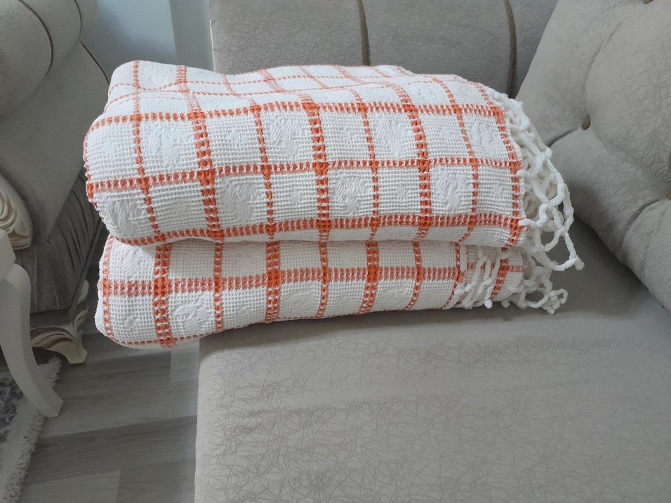 Turuncu Kareli örtü - Görsel 2