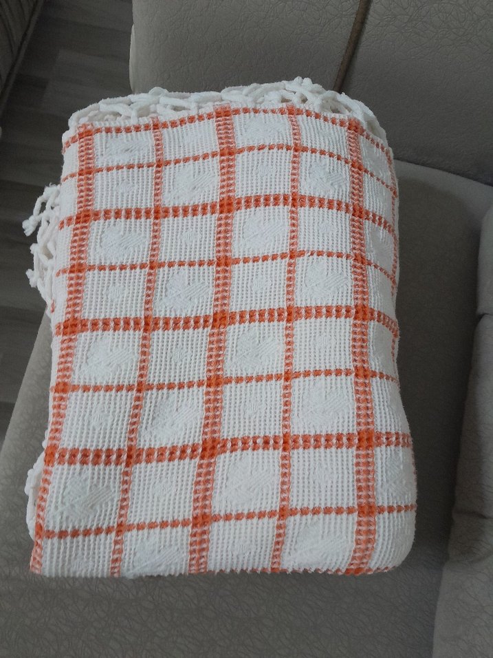 Turuncu Kareli örtü - Görsel 4