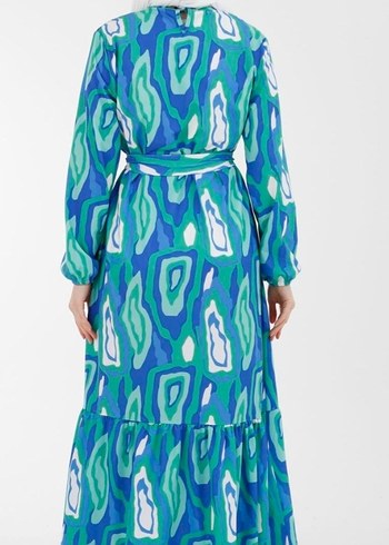 armine Turkuaz Renkli Bağcıklı Uzun Kadın Elbise - Görsel 5