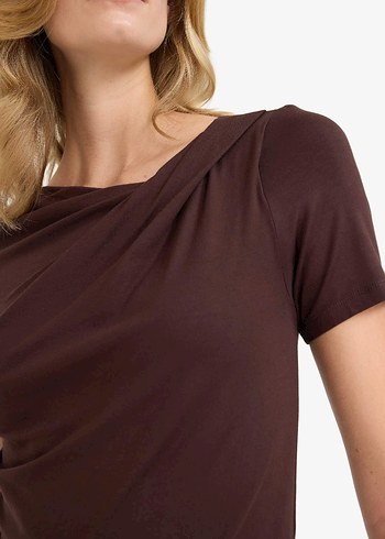 xl Beden Kahverengi Kısa Kollu Pilili Bluz