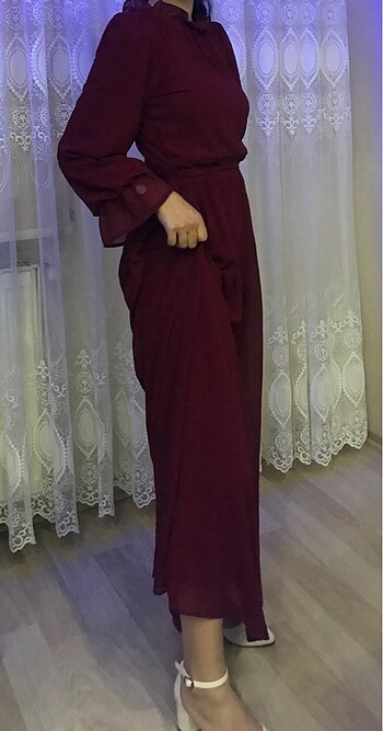 m Beden Bordo klasik elbise