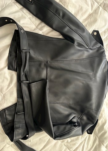 Kadın Siyah Deri Biker Ceket - Görsel 4