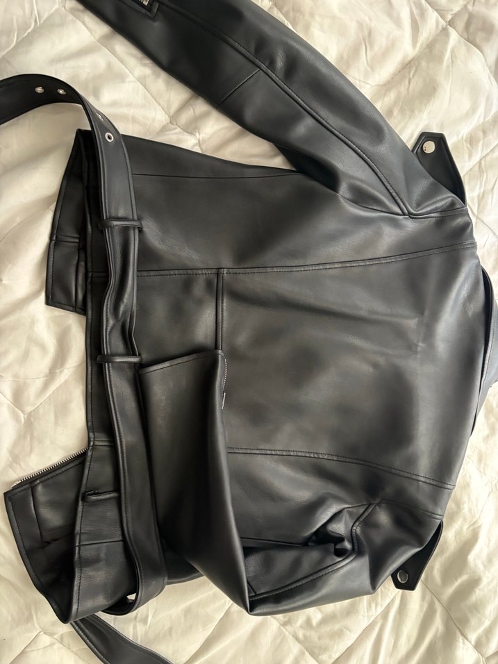 Kadın Siyah Deri Biker Ceket - Görsel 4