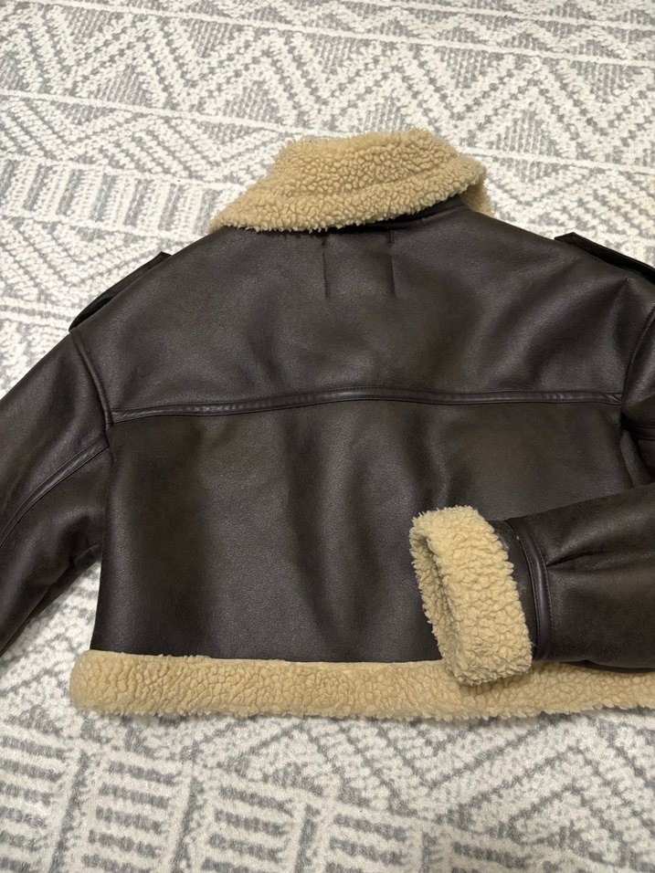 Kahverengi Kürklü Deri Biker Ceket - Görsel 2