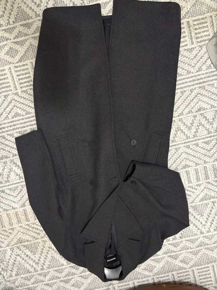 Çift Düğmeli Antrasit Yün Karışımlı Kaban - Görsel 3