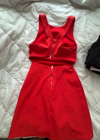 Kırmızı askılı Midi Kadın Mezuniyet Elbisesi - Görsel 2