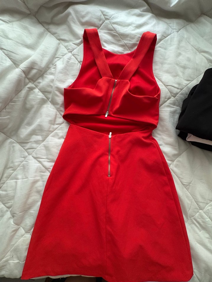 Kırmızı askılı Midi Kadın Mezuniyet Elbisesi - Görsel 2