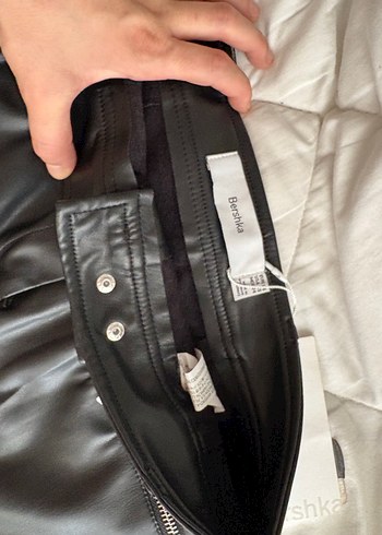 Siyah Deri Fermuarlı Mini Etek - Görsel 2