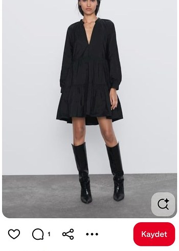 Zara Siyah Midi Rahat Keten Elbise