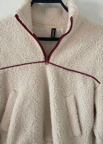 Yarım Fermuarlı Beyaz Kadın Sweatshirt - Görsel 3