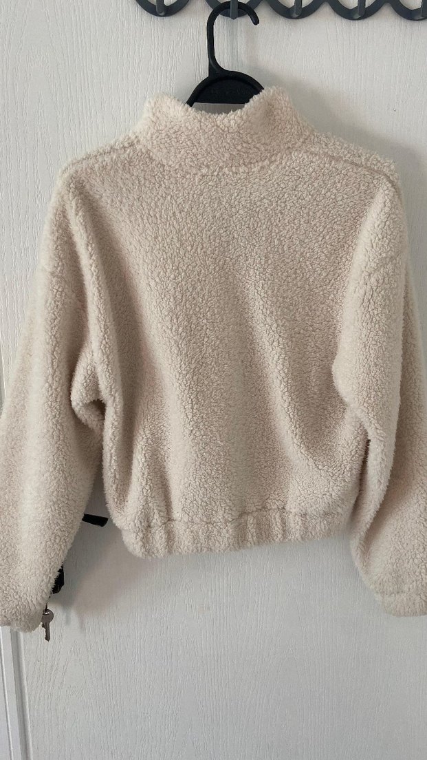 Yarım Fermuarlı Beyaz Kadın Sweatshirt - Görsel 2