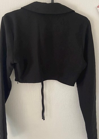 Siyah V Yaka Mini Kadın Bluz - Görsel 3