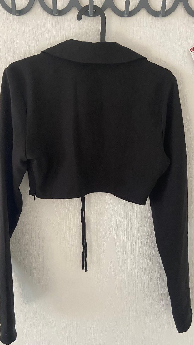 Siyah V Yaka Mini Kadın Bluz - Görsel 3