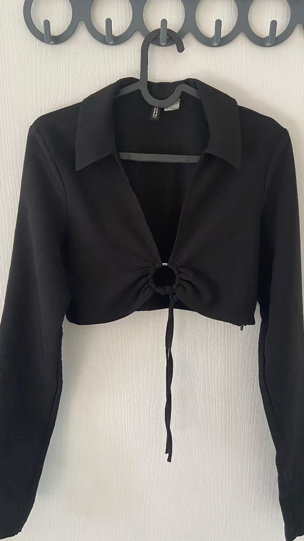 Siyah V Yaka Mini Kadın Bluz - Görsel 4