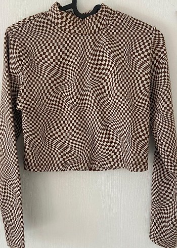 Kahverengi Kareli Balıkçı Yaka Triko Bluz - Görsel 2