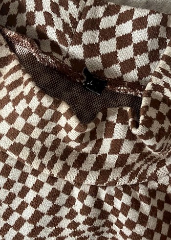 Kahverengi Kareli Balıkçı Yaka Triko Bluz - Görsel 3