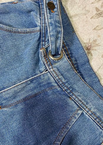 Düğmeli Mavi Kadın Denim Pantolon - Görsel 5