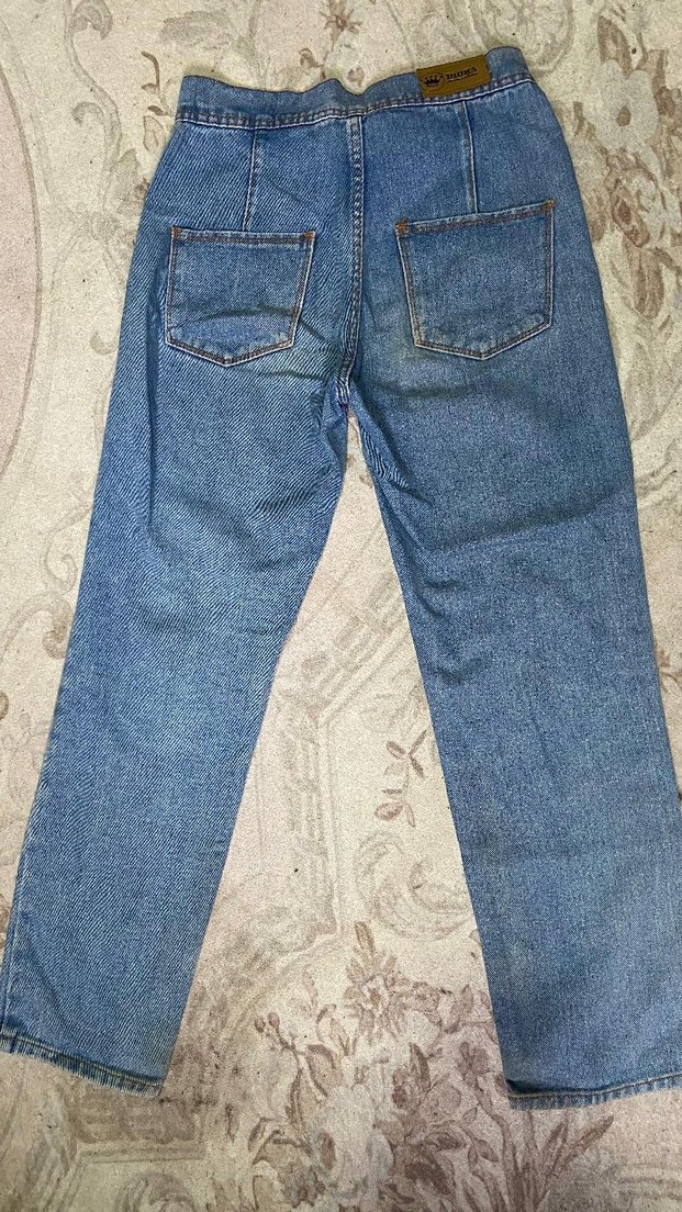 Düğmeli Mavi Kadın Denim Pantolon - Görsel 2