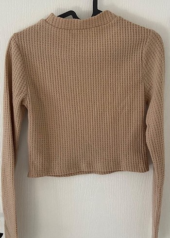 Bej Renkli Uzun Kollu Örgü Kadın Kazak - Görsel 2