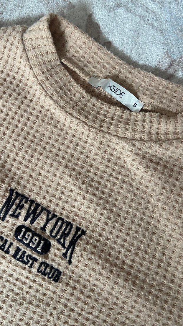 Bej Renkli Uzun Kollu Örgü Kadın Kazak - Görsel 3