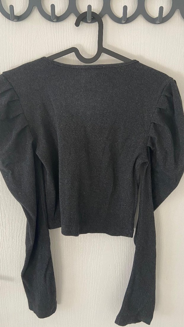 Gri Kadın Triko Uzun Kollu Bluz - Görsel 2