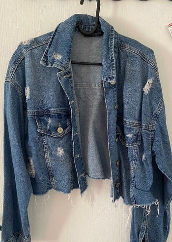 Düğmeli Gri Kadın Denim Ceket - Görsel 3