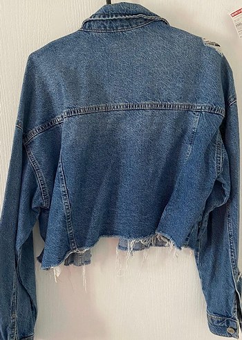 Düğmeli Gri Kadın Denim Ceket - Görsel 2