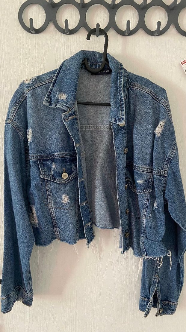 Düğmeli Gri Kadın Denim Ceket - Görsel 3