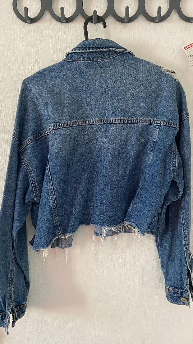 Düğmeli Gri Kadın Denim Ceket - Görsel 2