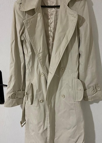 Bej Düğmeli Kadın Trençkot - Görsel 4