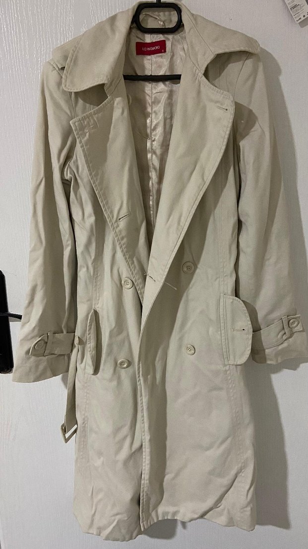 Bej Düğmeli Kadın Trençkot - Görsel 4