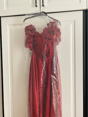 Bordo saten abiye - Görsel 6