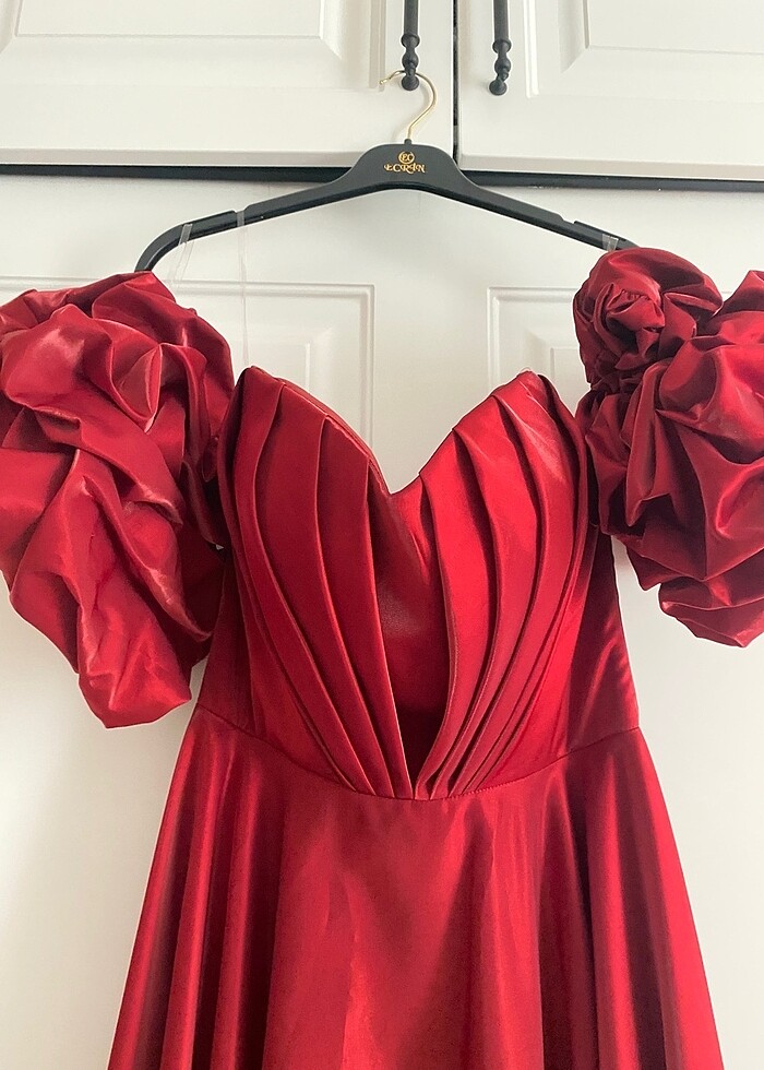 Bordo saten abiye - Görsel 2