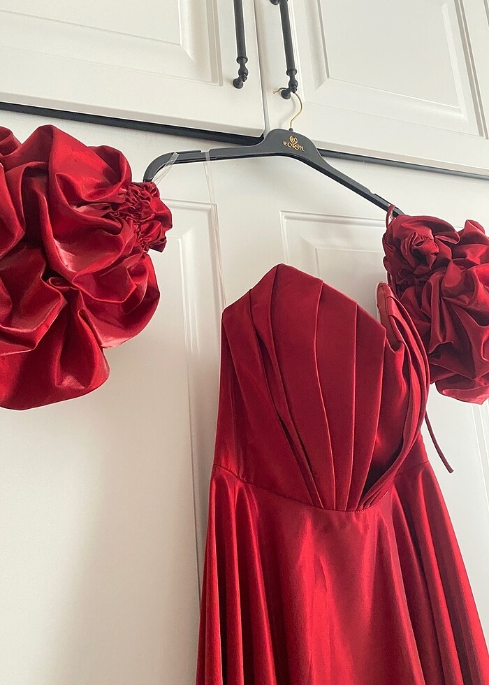 Bordo saten abiye - Görsel 4