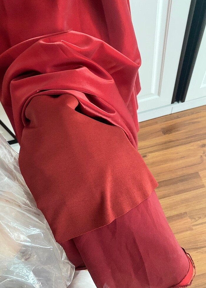 Bordo saten abiye - Görsel 5