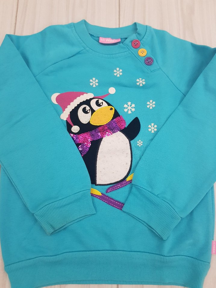 Lcwaikiki Turkuaz Renkli Baskılı Kız Sweatshirt - Görsel 3