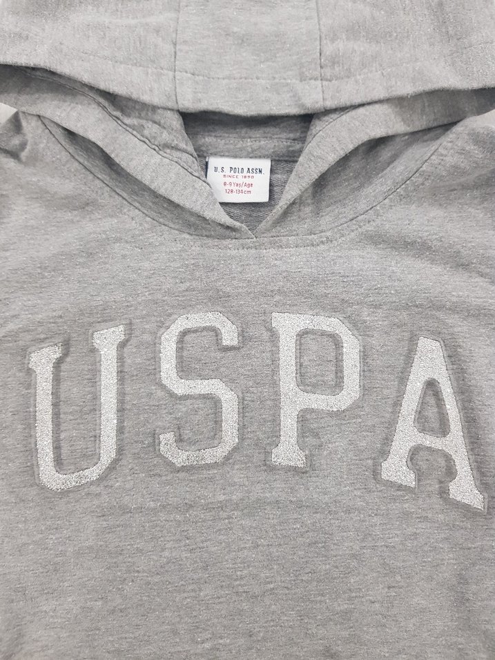 U.S Polo Assn. Gri Kapüşonlu Kız Çocuk Sweatshirt - Görsel 3
