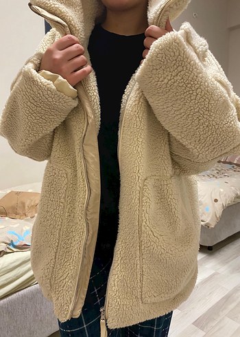 Madmext Ekru Dik Yakalı Peluş Mont